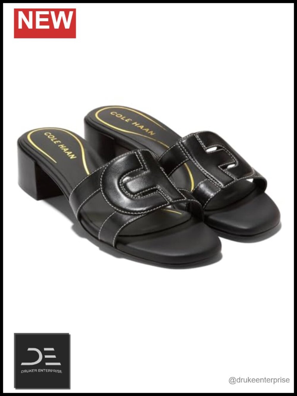 Women's Leather Block Heel Slide Sandals